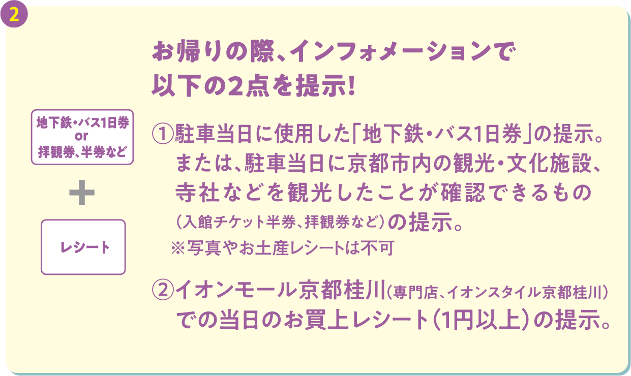 お帰りの際、インフォメーションで以下の2点を提示！